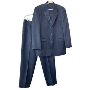 Zandello Le Collezioni 2 Piece Suit 44L Waist 38L Blue Striped Business Career